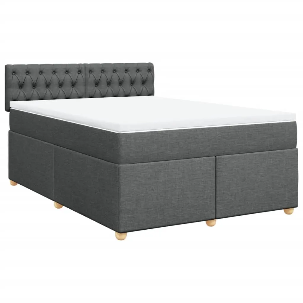 Box Spring Bed with Mattress Dark Grey Queen Fabric 3286884 - Furniture
