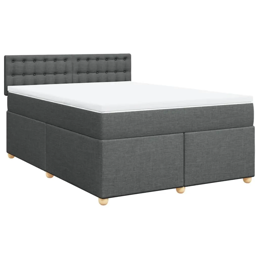 Box Spring Bed with Mattress Dark Grey Queen Fabric 3286886 - Furniture