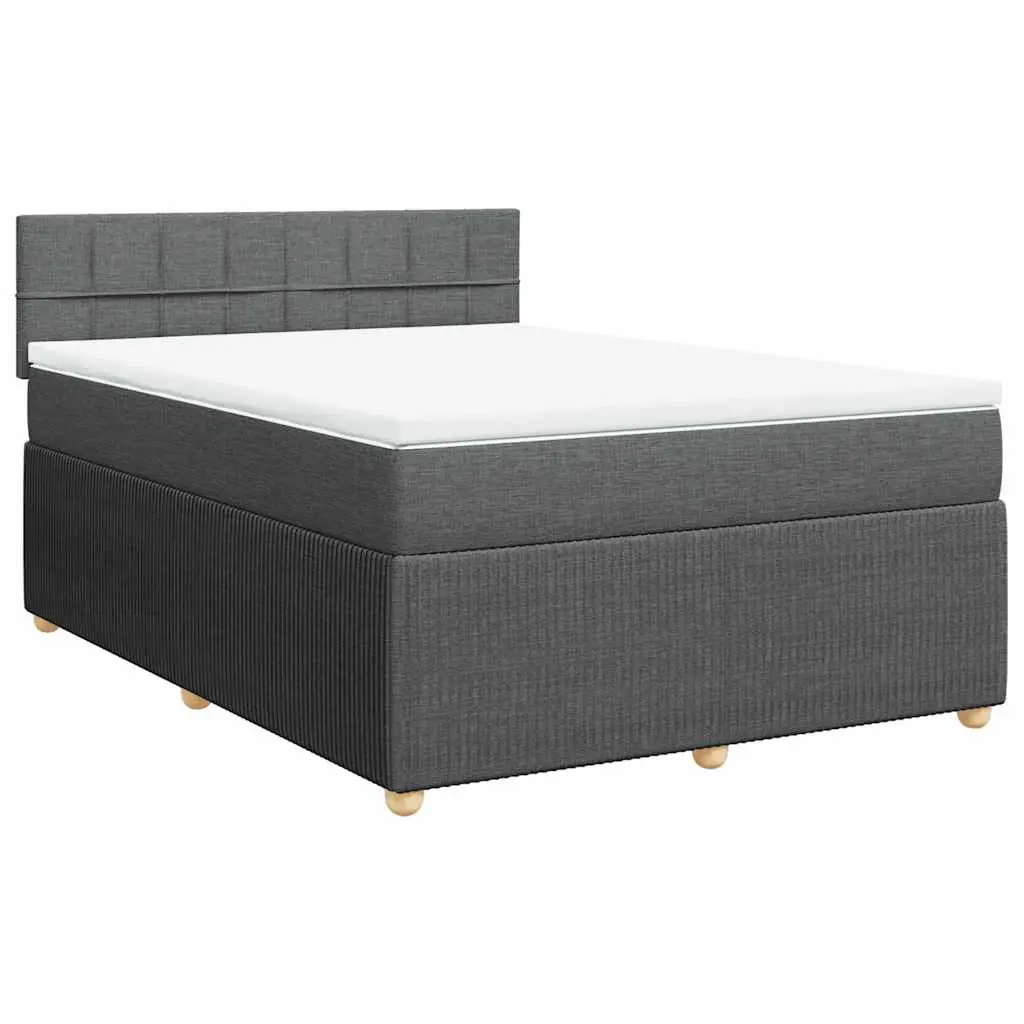 Box Spring Bed with Mattress Dark Grey Double Fabric 3287962 - Furniture