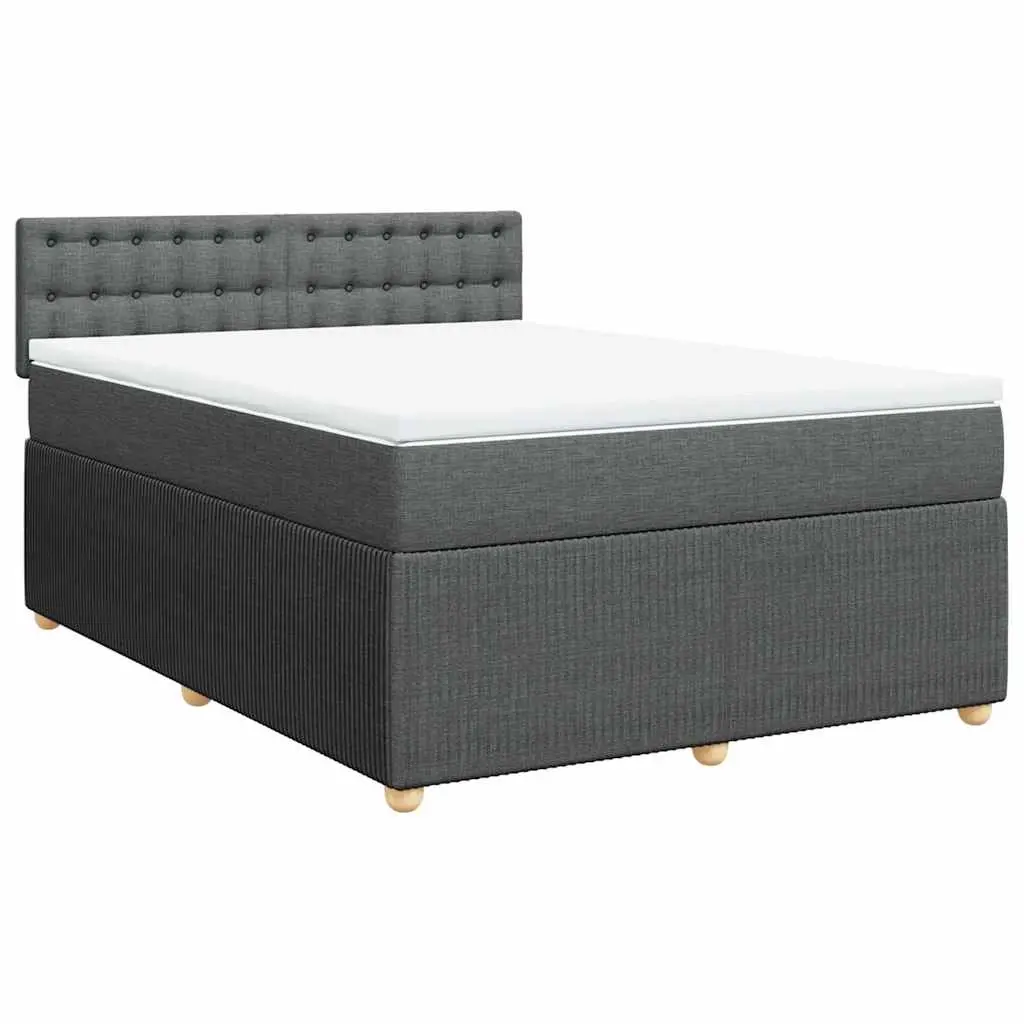 Box Spring Bed with Mattress Dark Grey Double Fabric 3287966 - Furniture