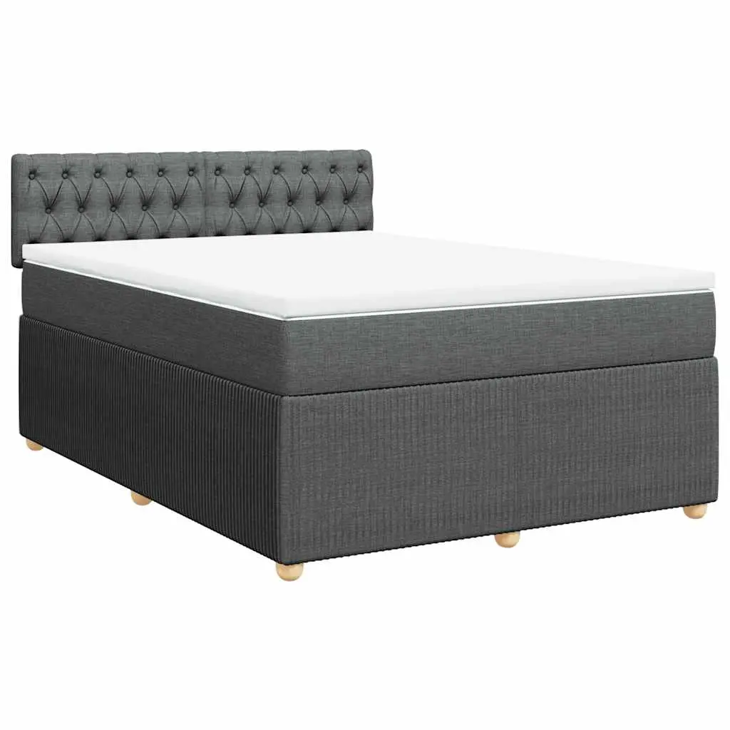 Box Spring Bed with Mattress Dark Grey Queen Fabric 3287972 - Furniture