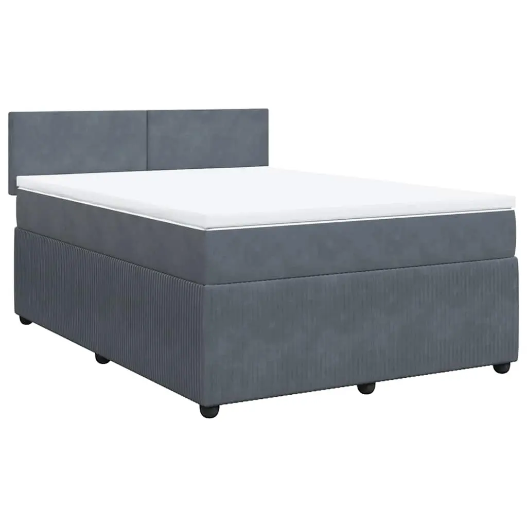 Box Spring Bed with Mattress Dark Grey Double Velvet 3287992 - Furniture