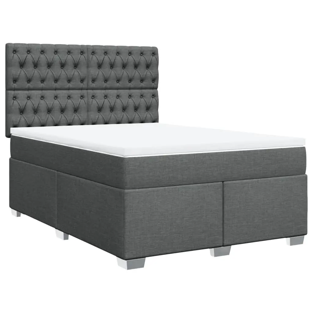 Box Spring Bed with Mattress Dark Grey Double Fabric 3290684 - Furniture