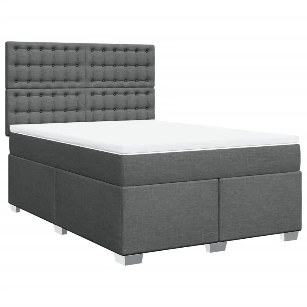 Box Spring Bed with Mattress Dark Grey Double Fabric 3290686 - Furniture