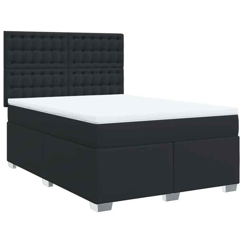 Box Spring Bed with Mattress Black Queen Faux Leather 3290755 - Furniture