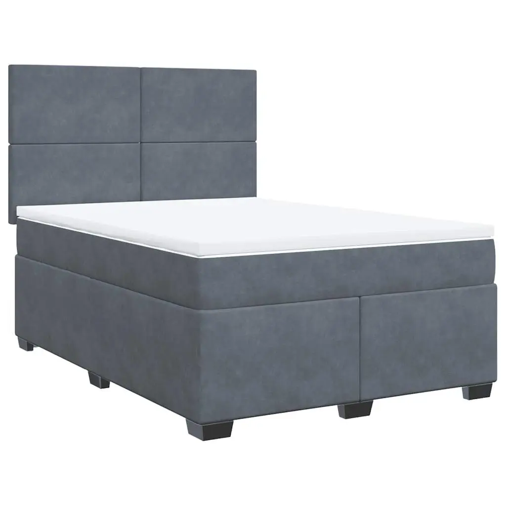 Box Spring Bed with Mattress Dark Grey Double Velvet 3291084 - Furniture