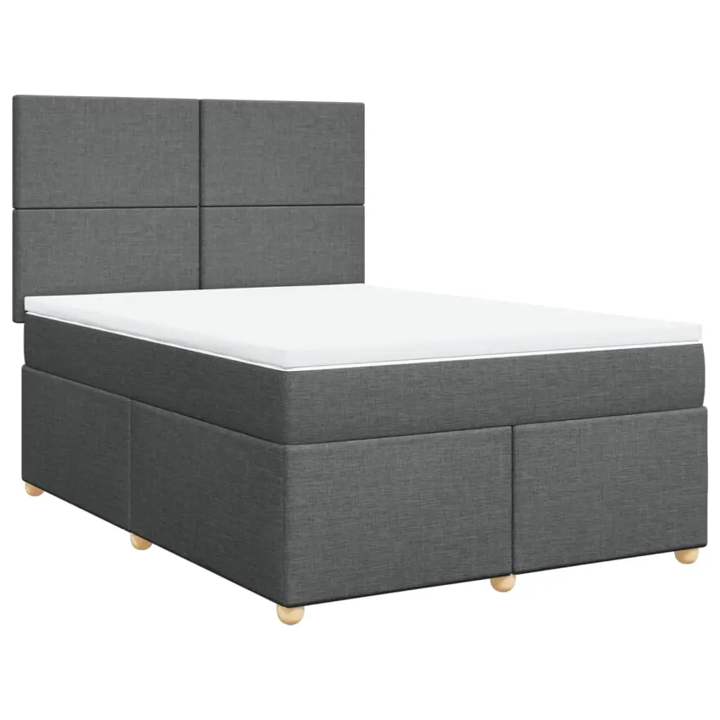 Box Spring Bed with Mattress Dark Grey Double Fabric 3291472 - Furniture