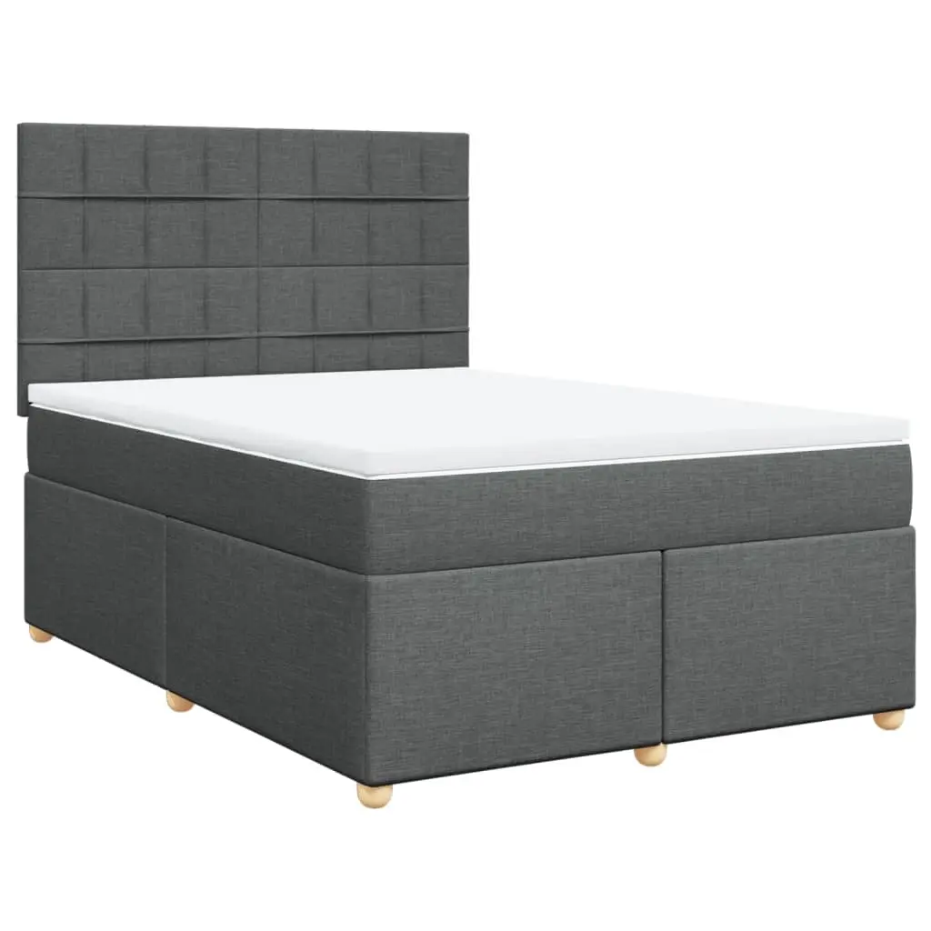 Box Spring Bed with Mattress Dark Grey Double Fabric 3291474 - Furniture