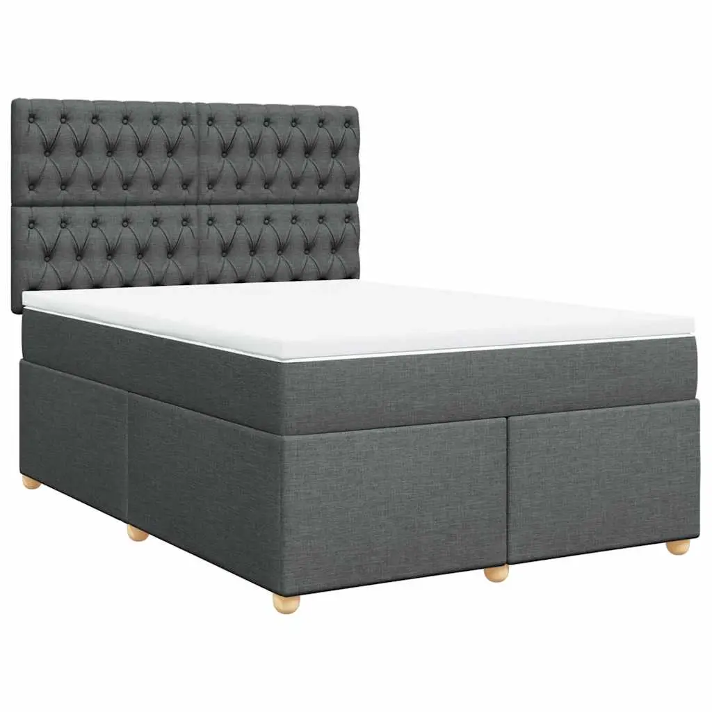 Box Spring Bed with Mattress Dark Grey Double Fabric 3291476 - Furniture