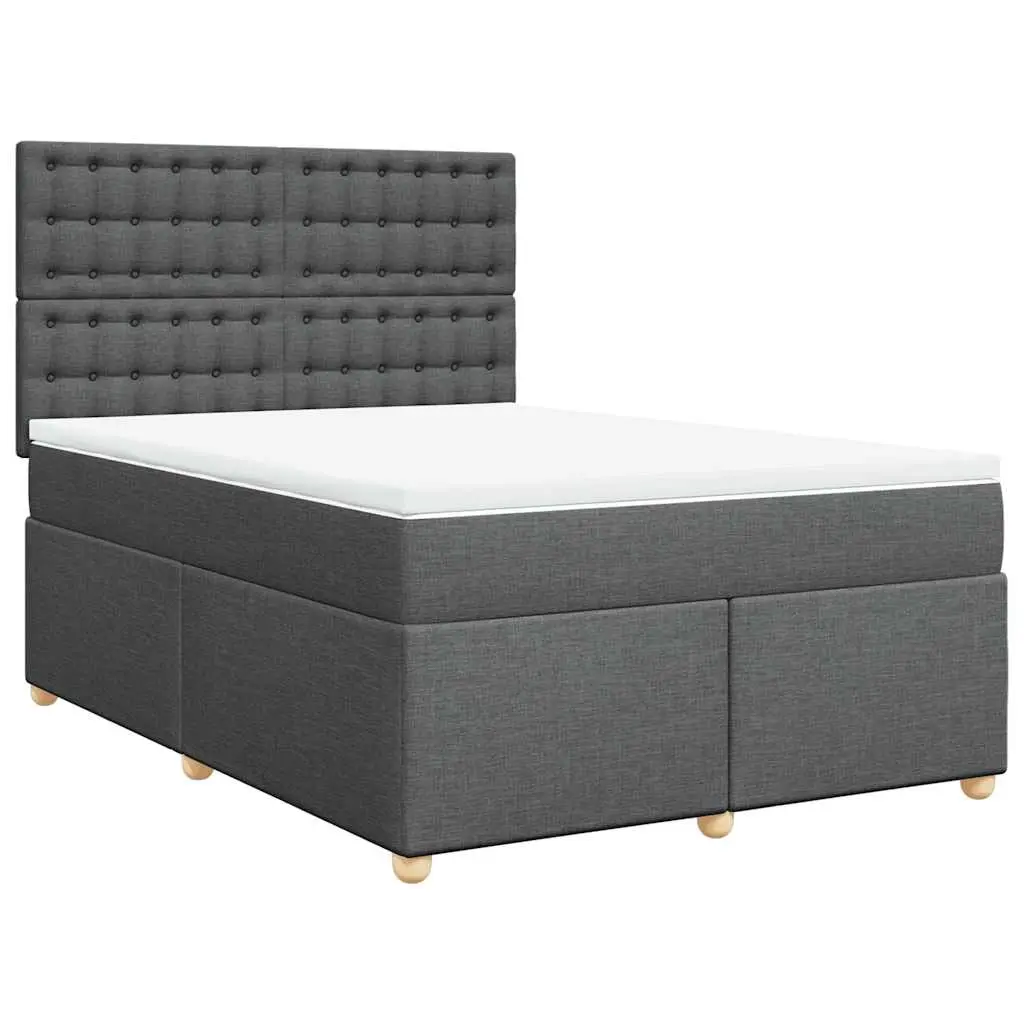 Box Spring Bed with Mattress Dark Grey Double Fabric 3291478 - Furniture
