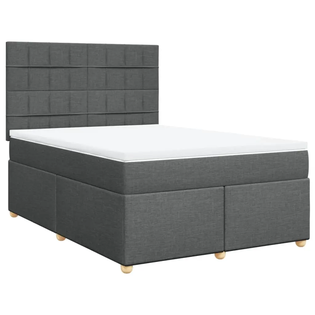 Box Spring Bed with Mattress Dark Grey Queen Fabric 3291482 - Furniture