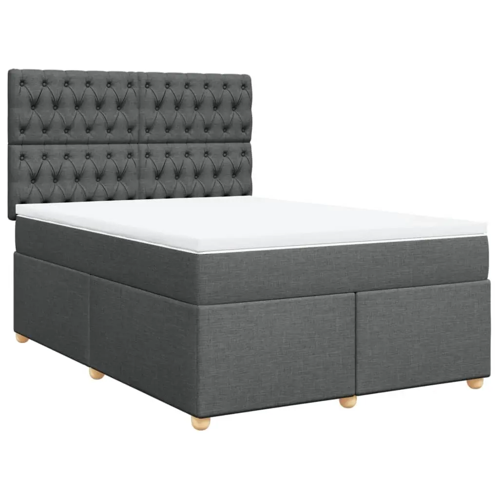 Box Spring Bed with Mattress Dark Grey Queen Fabric 3291484 - Furniture
