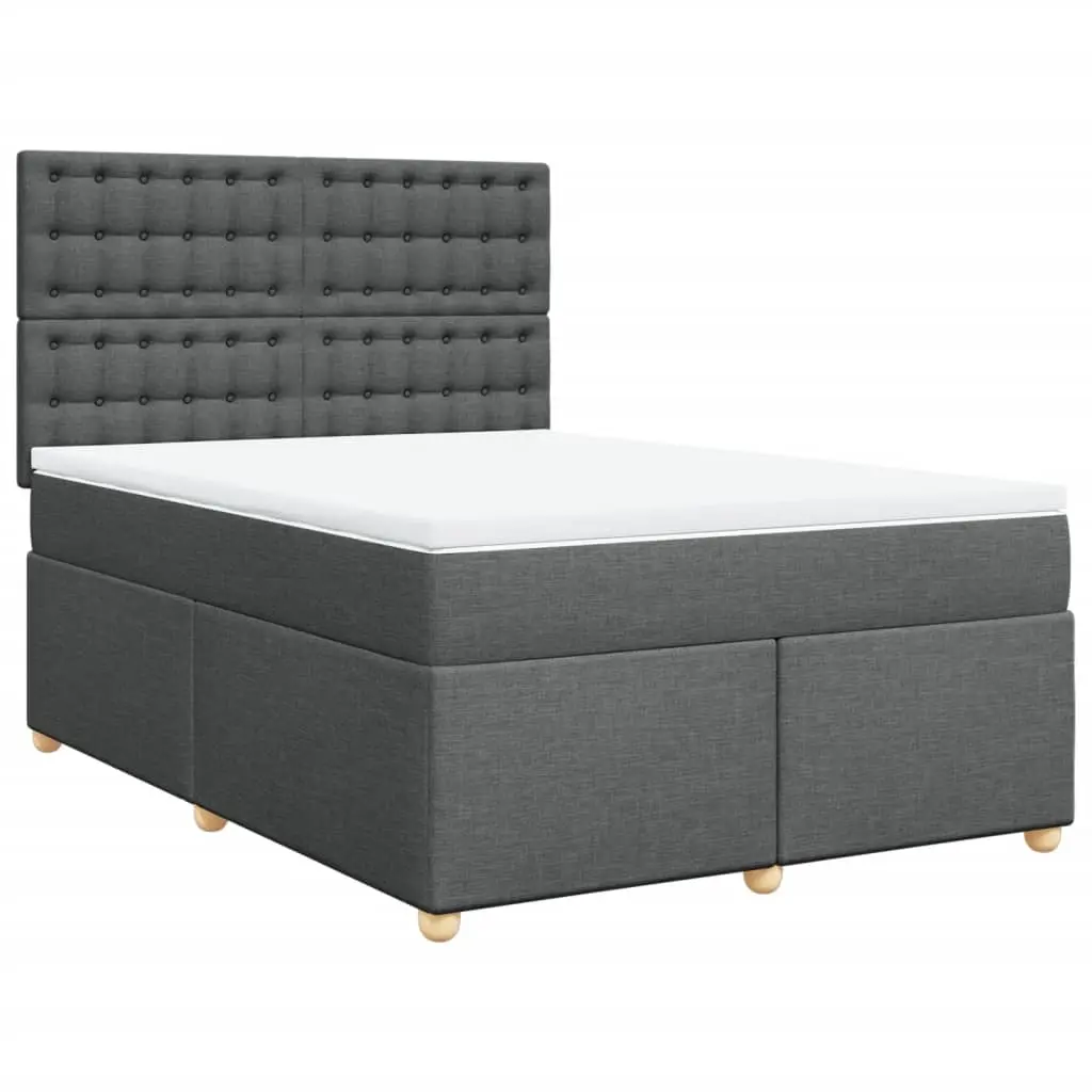 Box Spring Bed with Mattress Dark Grey Queen Fabric 3291486 - Furniture