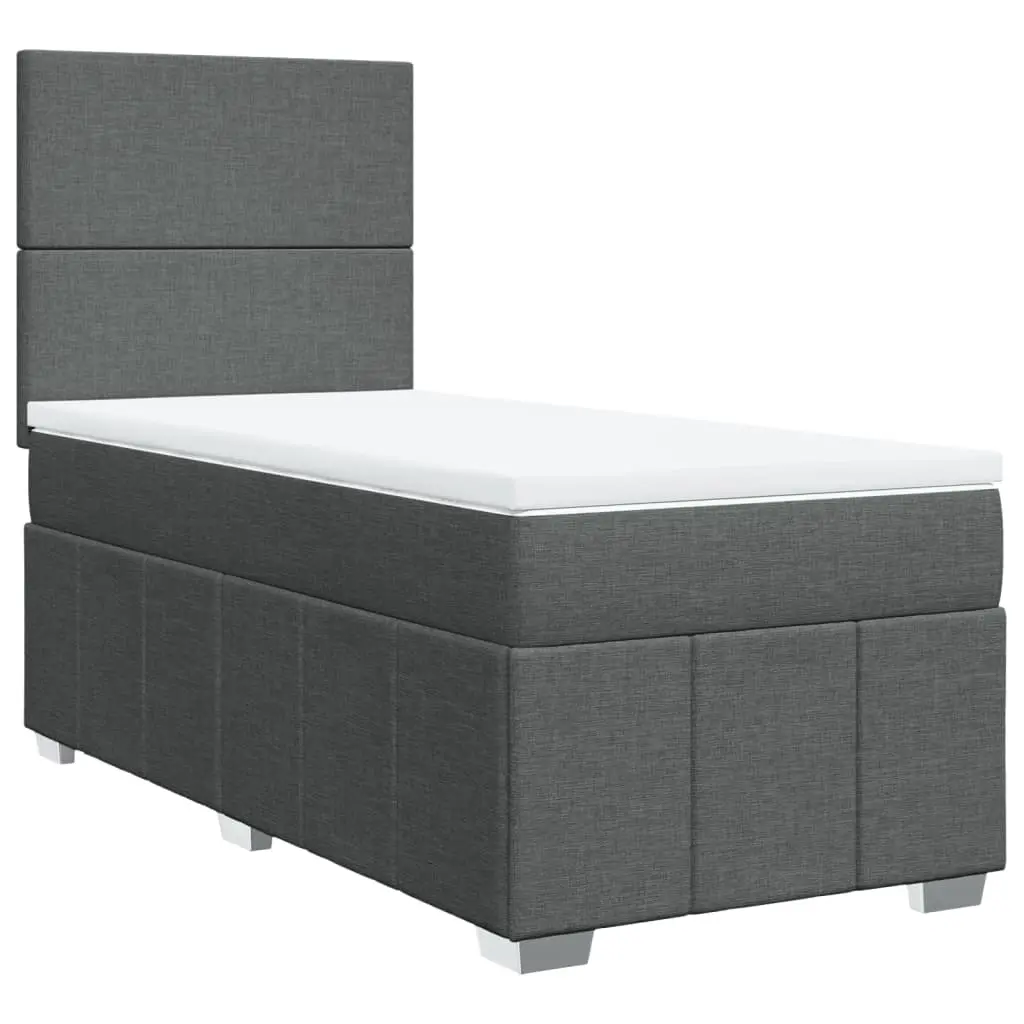 Box Spring Bed with Mattress Dark Grey King Single Fabric 3291852 - Furniture