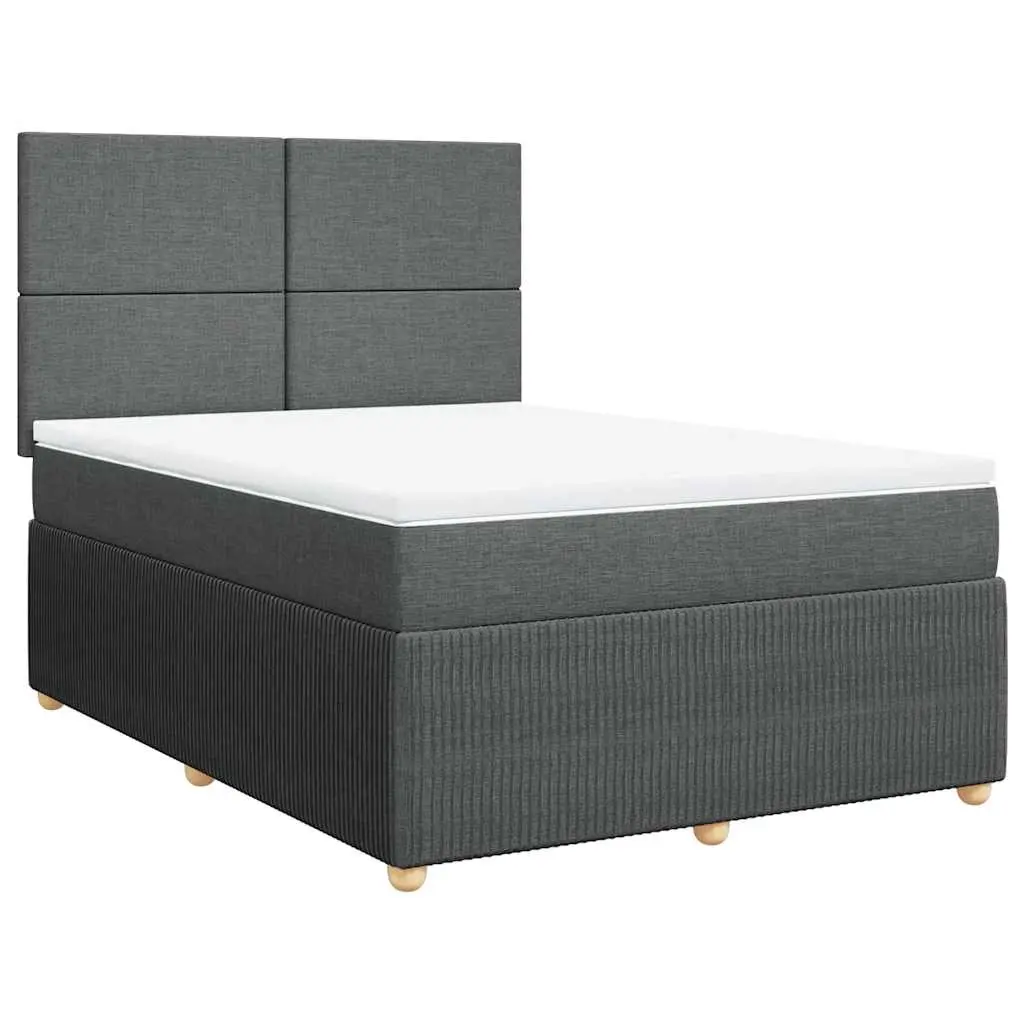 Box Spring Bed with Mattress Dark Grey Double Fabric 3292560 - Furniture
