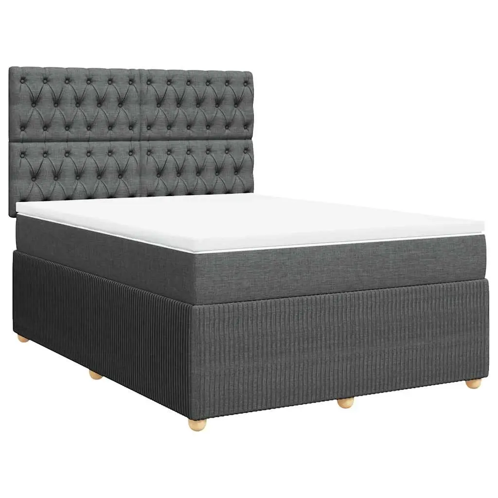 Box Spring Bed with Mattress Dark Grey Double Fabric 3292564 - Furniture