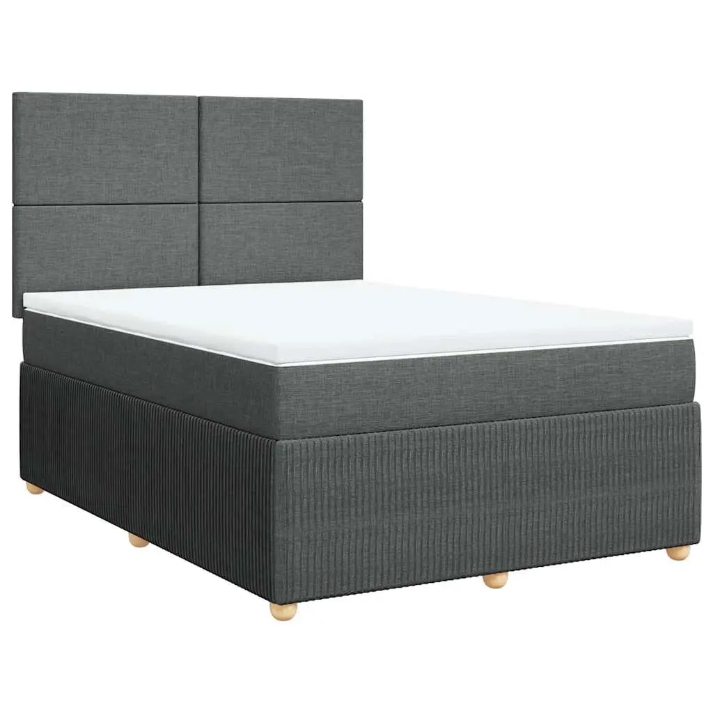 Box Spring Bed with Mattress Dark Grey Queen Fabric 3292568 - Furniture