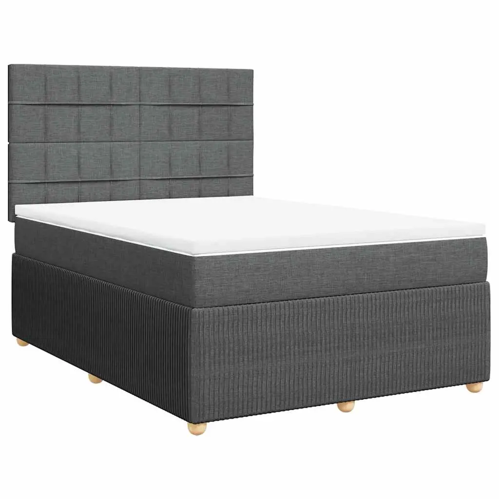 Box Spring Bed with Mattress Dark Grey Queen Fabric 3292570 - Furniture