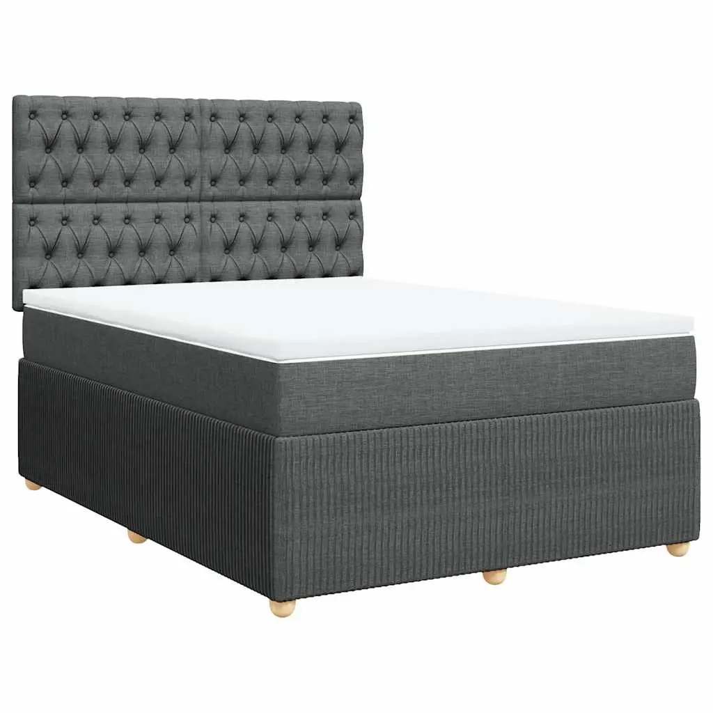 Box Spring Bed with Mattress Dark Grey Queen Fabric 3292572 - Furniture