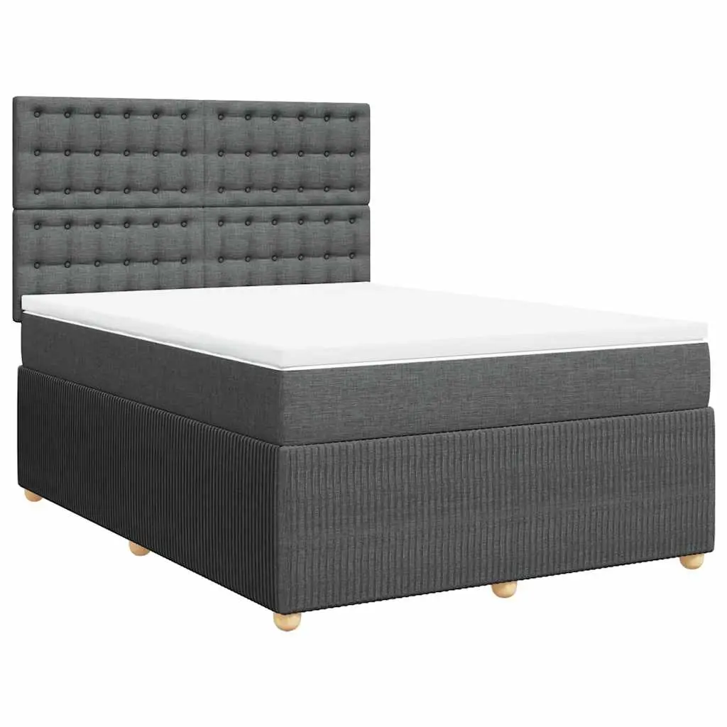 Box Spring Bed with Mattress Dark Grey Queen Fabric 3292574 - Furniture