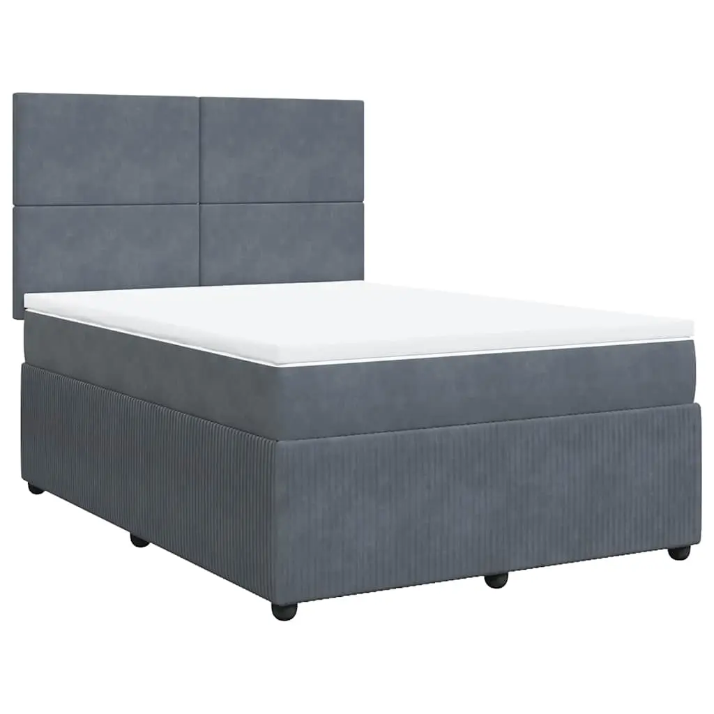 Box Spring Bed with Mattress Dark Grey Double Velvet 3292592 - Furniture
