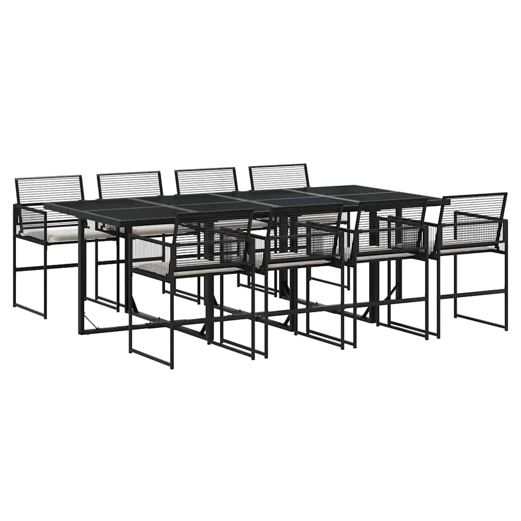 9 Piece Garden Dining Set with Cushions Black Poly Rattan 3295025 - Furniture