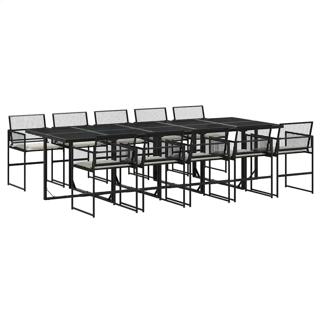 11 Piece Garden Dining Set with Cushions Black Poly Rattan 3295026 - Furniture