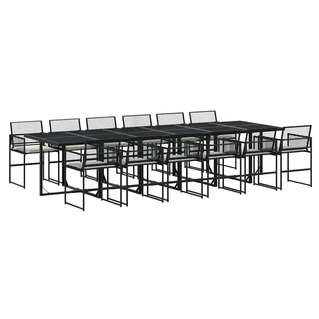 13 Piece Garden Dining Set with Cushions Black Poly Rattan 3295027 - Furniture