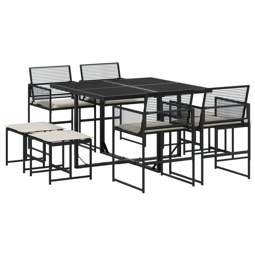9 Piece Garden Dining Set with Cushions Black Poly Rattan 3295028 - Furniture