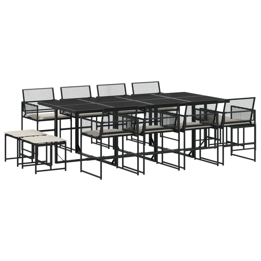 13 Piece Garden Dining Set with Cushions Black Poly Rattan 3295030 - Furniture