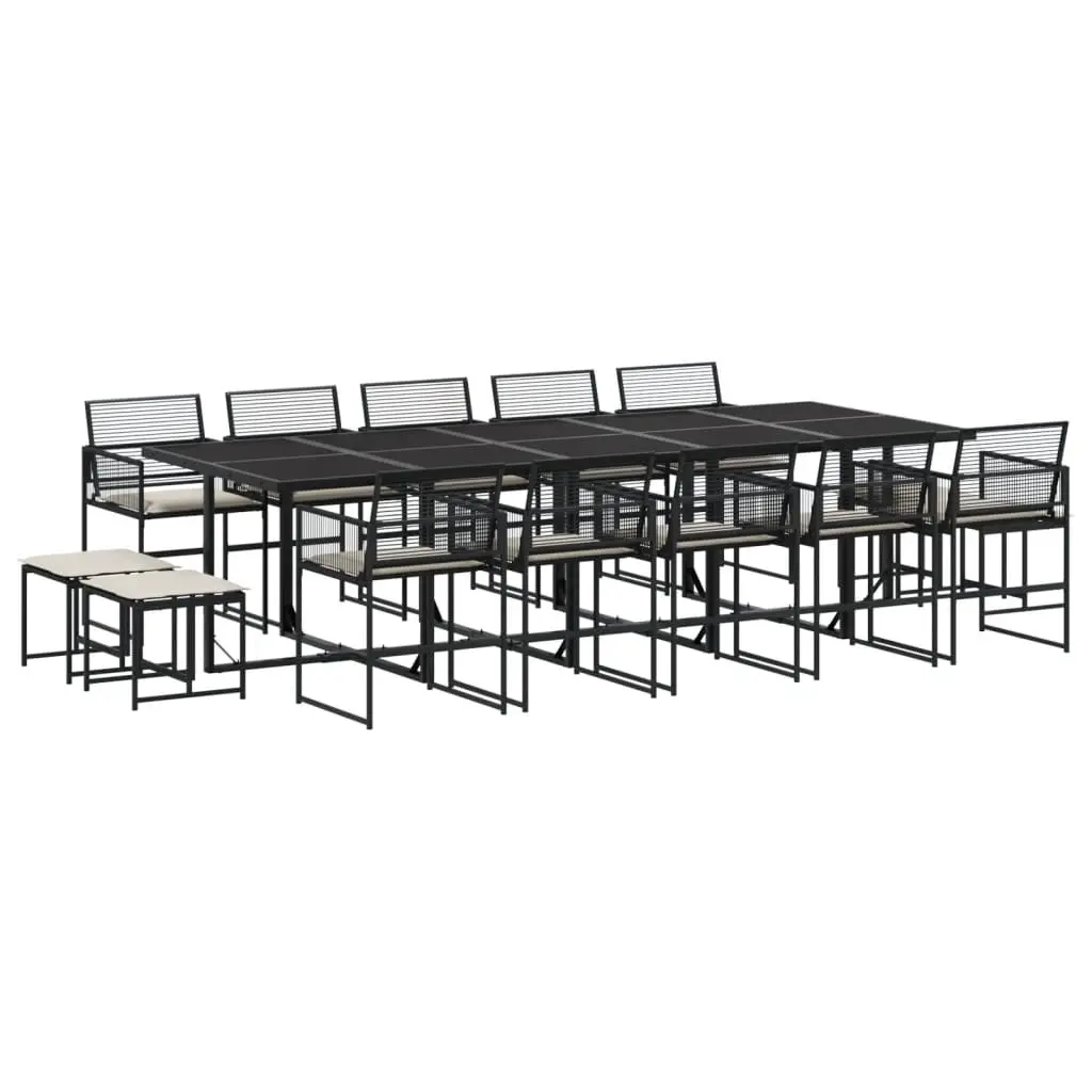 15 Piece Garden Dining Set with Cushions Black Poly Rattan 3295031 - Furniture