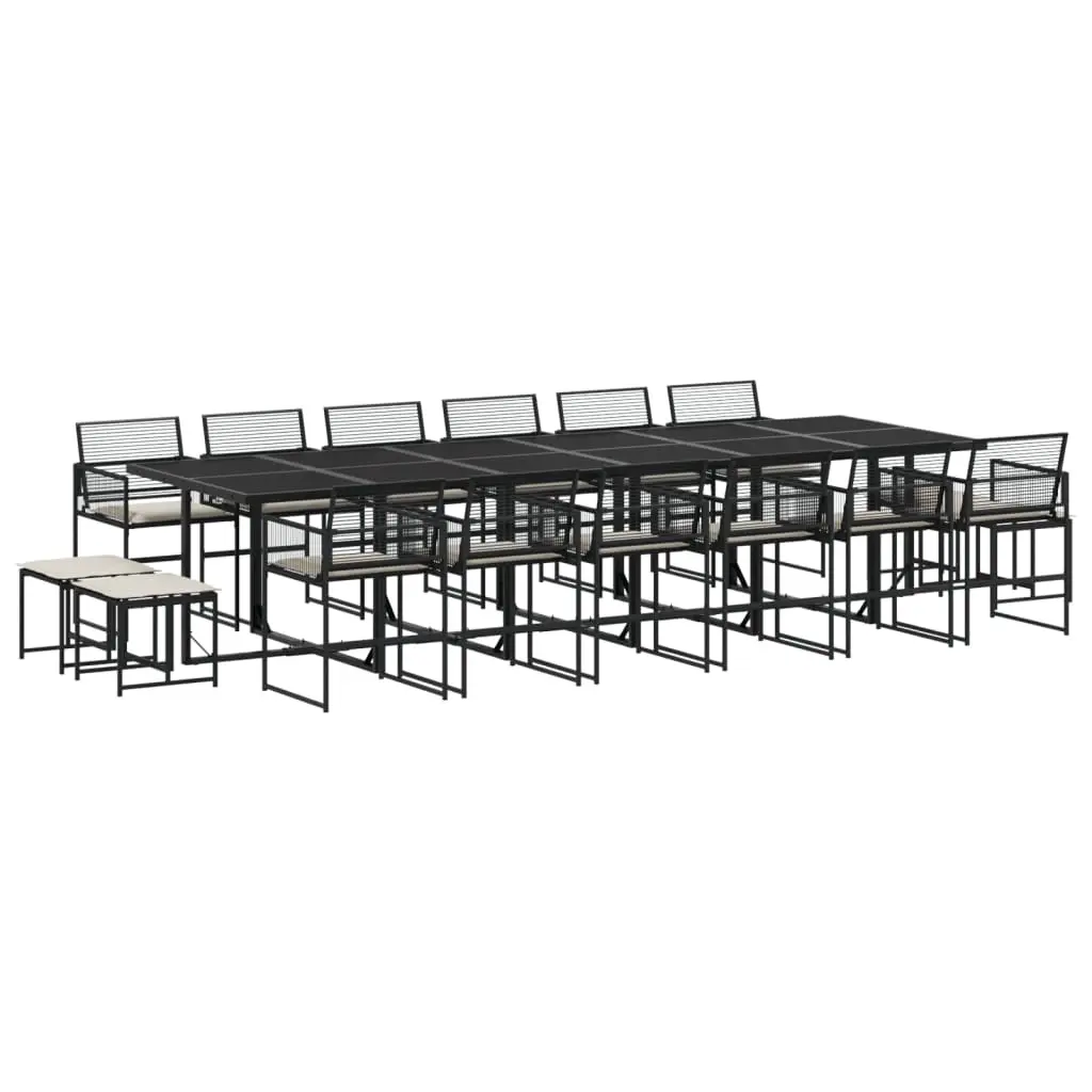 17 Piece Garden Dining Set with Cushions Black Poly Rattan 3295032 - Furniture