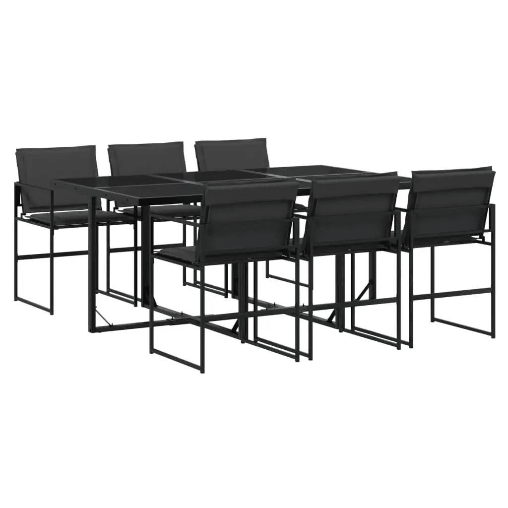 7 Piece Garden Dining Set with Cushions Black Textilene 3295074 - Furniture