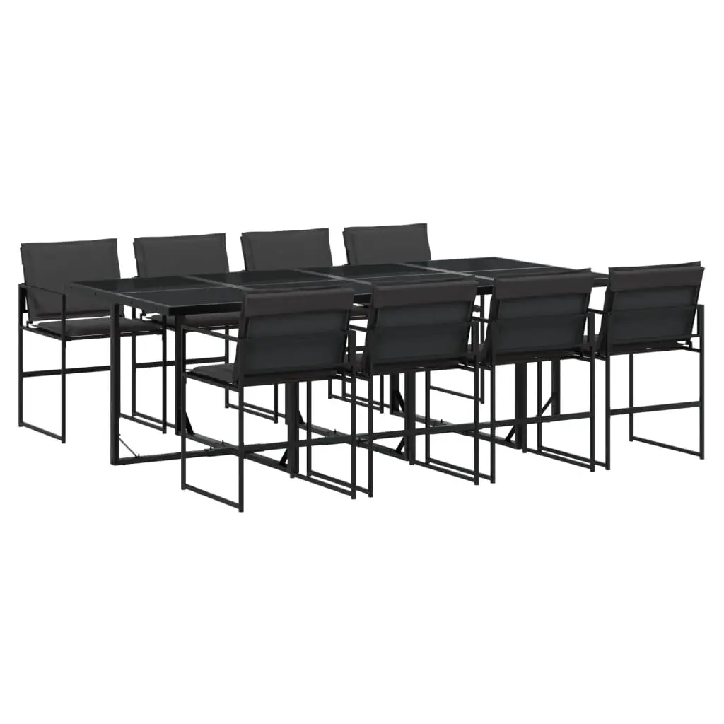 9 Piece Garden Dining Set with Cushions Black Textilene 3295075 - Furniture