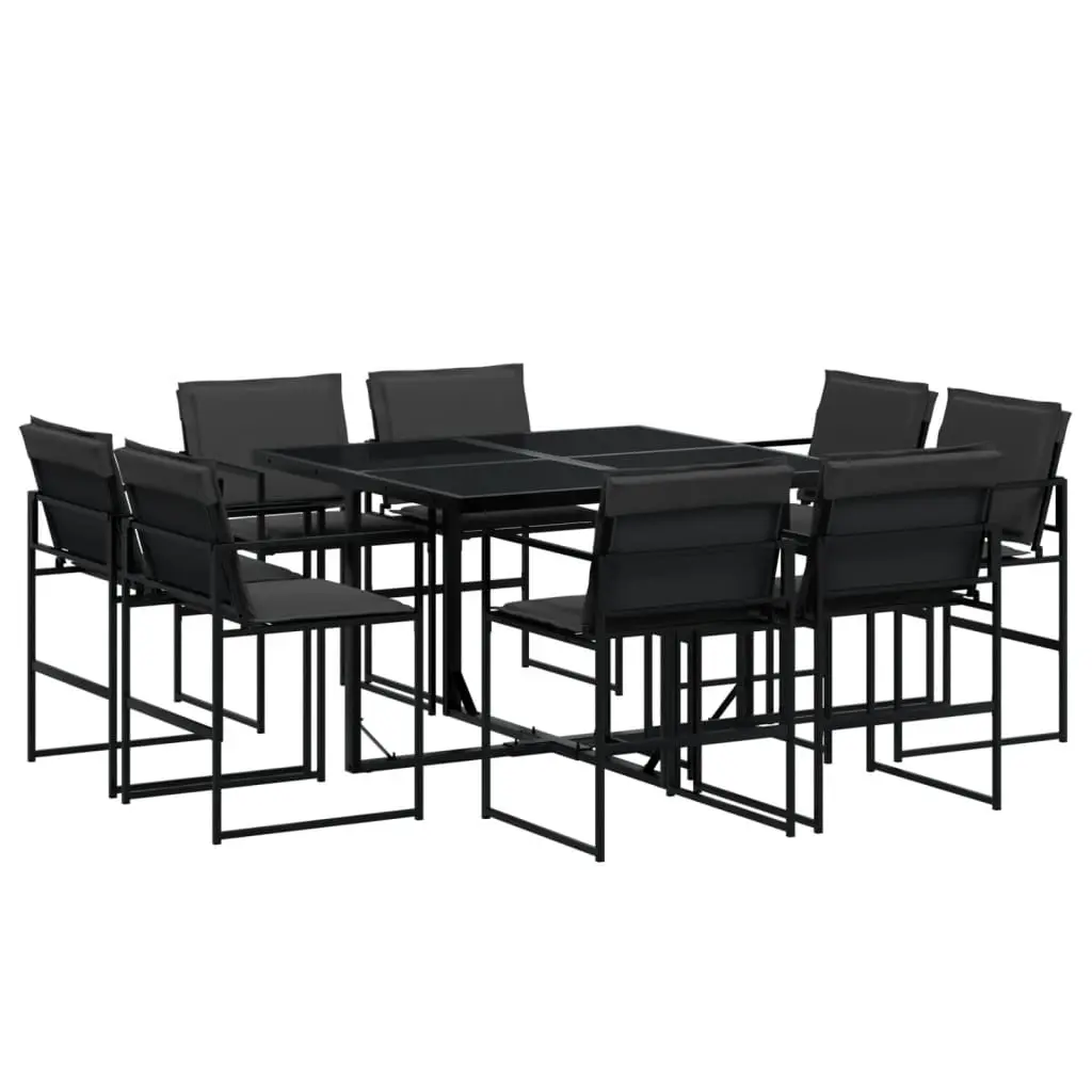 9 Piece Garden Dining Set with Cushions Black Textilene 3295078 - Furniture