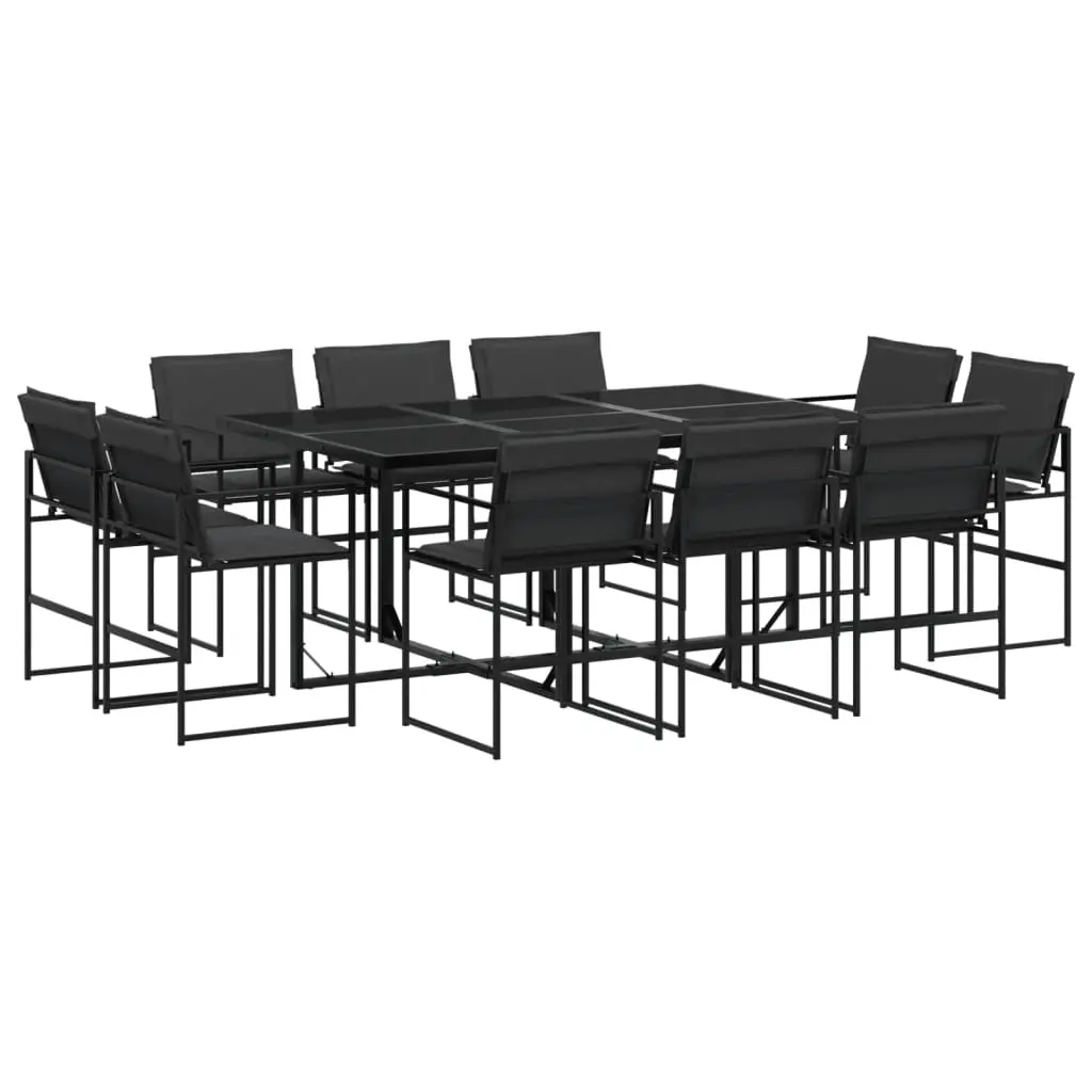 11 Piece Garden Dining Set with Cushions Black Textilene 3295079 - Furniture