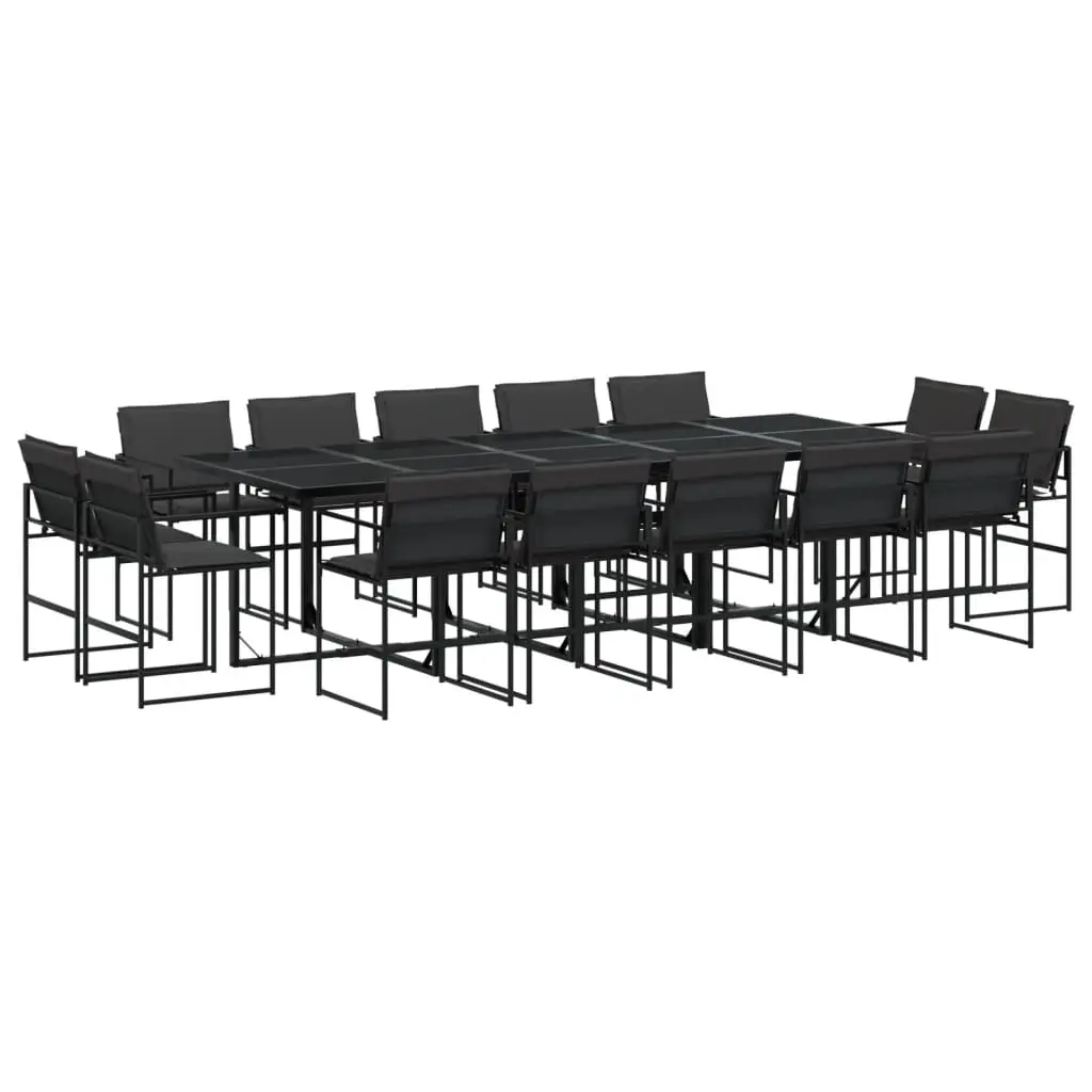 15 Piece Garden Dining Set with Cushions Black Textilene 3295081 - Furniture