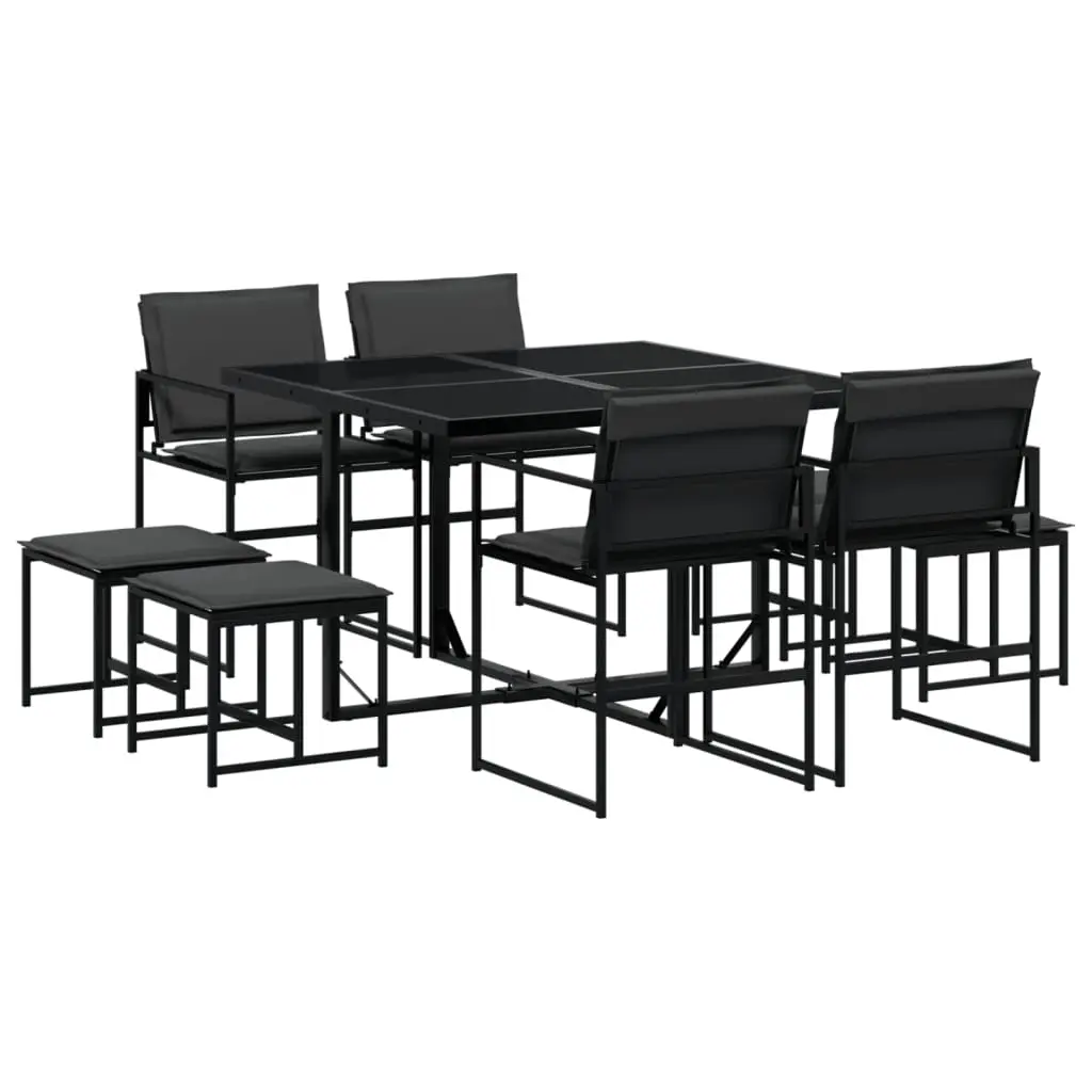 9 Piece Garden Dining Set with Cushions Black Textilene 3295083 - Furniture