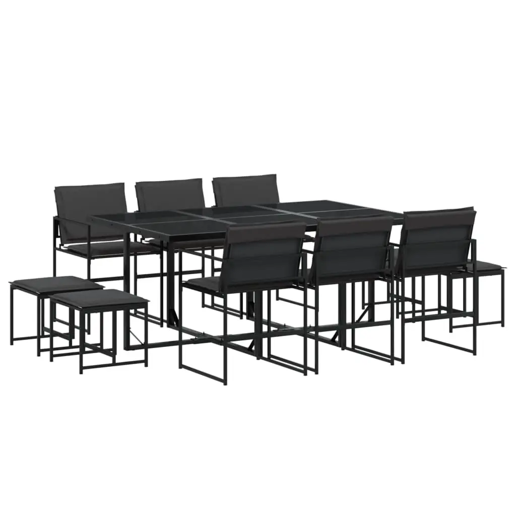 11 Piece Garden Dining Set with Cushions Black Textilene 3295084 - Furniture