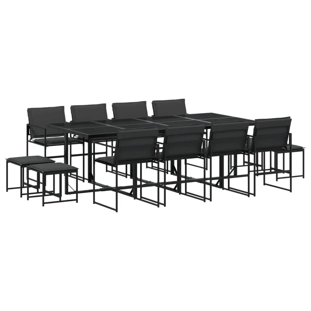 13 Piece Garden Dining Set with Cushions Black Textilene 3295085 - Furniture