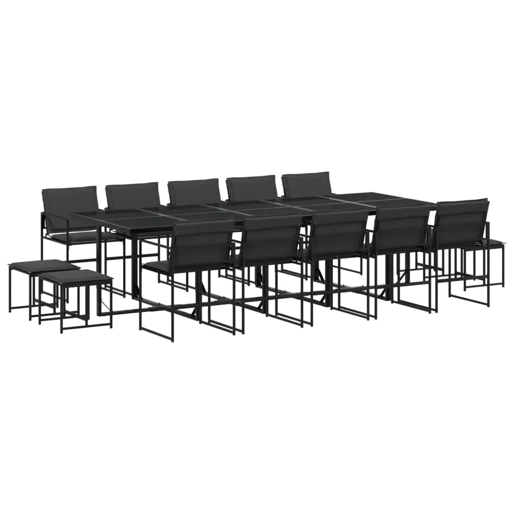15 Piece Garden Dining Set with Cushions Black Textilene 3295086 - Furniture