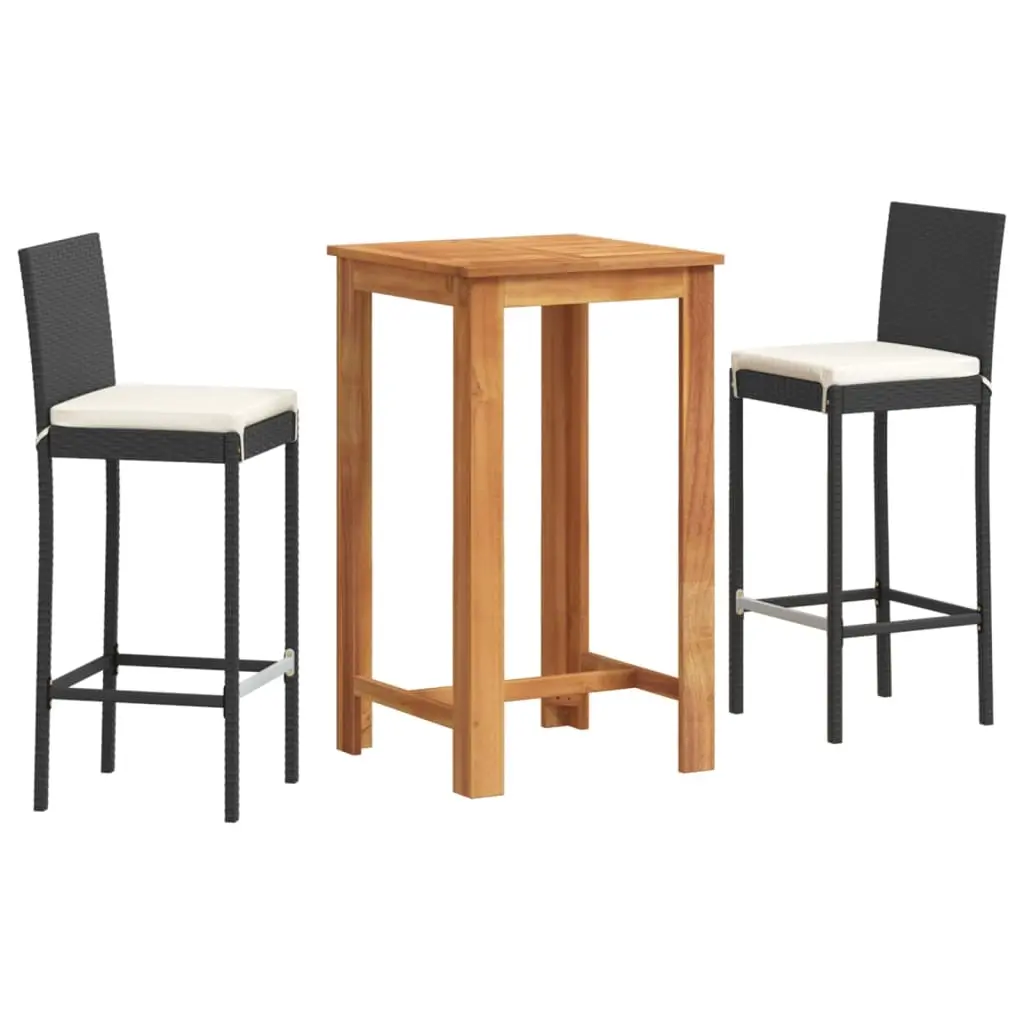 3 Piece Garden Bar Set Black Solid Wood Acacia and Poly Rattan 3295262 - Furniture