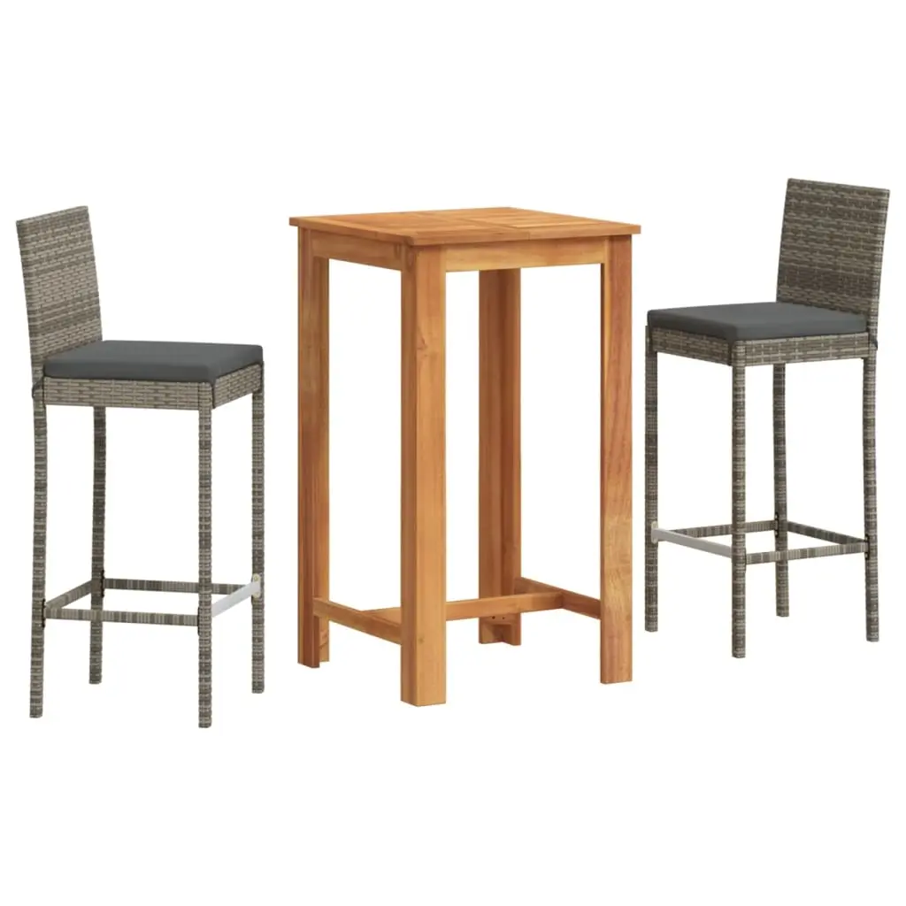 3 Piece Garden Bar Set Grey Solid Wood Acacia and Poly Rattan 3295263 - Furniture
