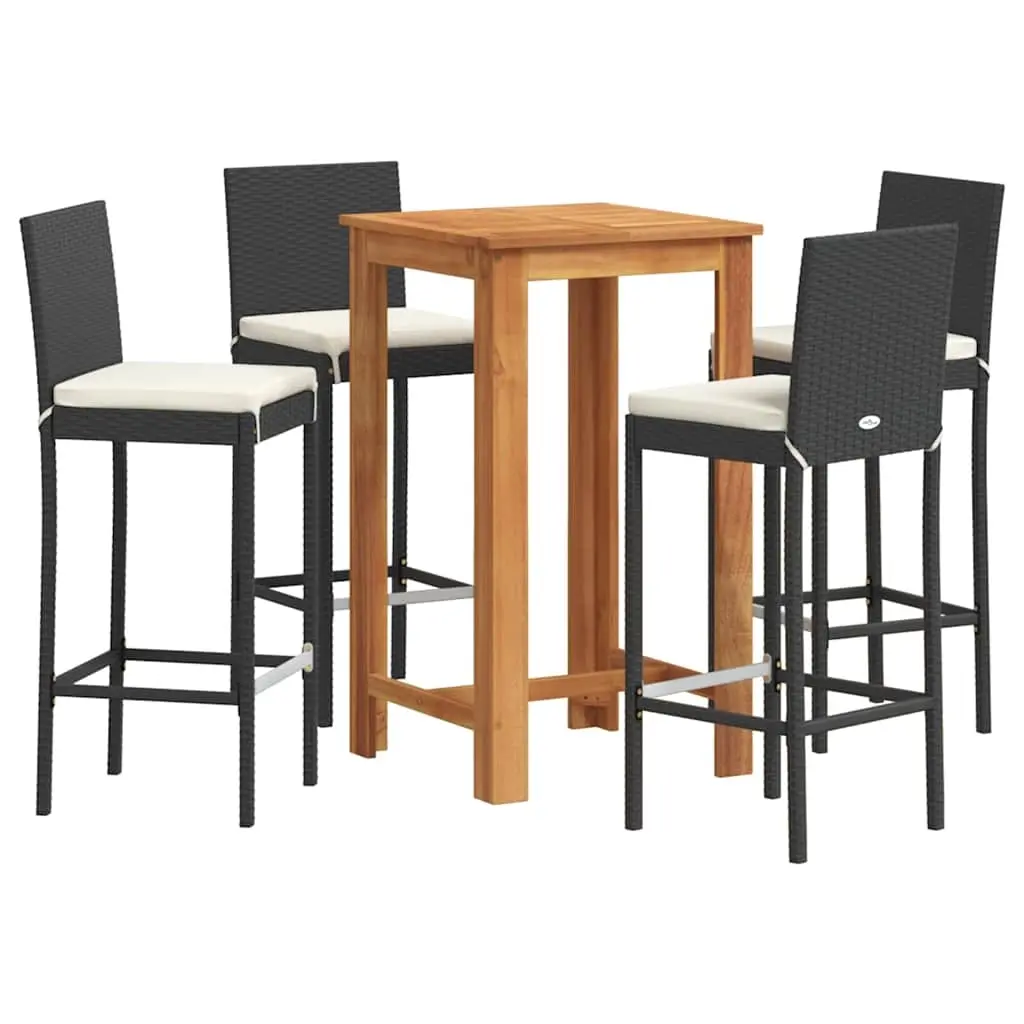 5 Piece Garden Bar Set Black Solid Wood Acacia and Poly Rattan 3295264 - Furniture