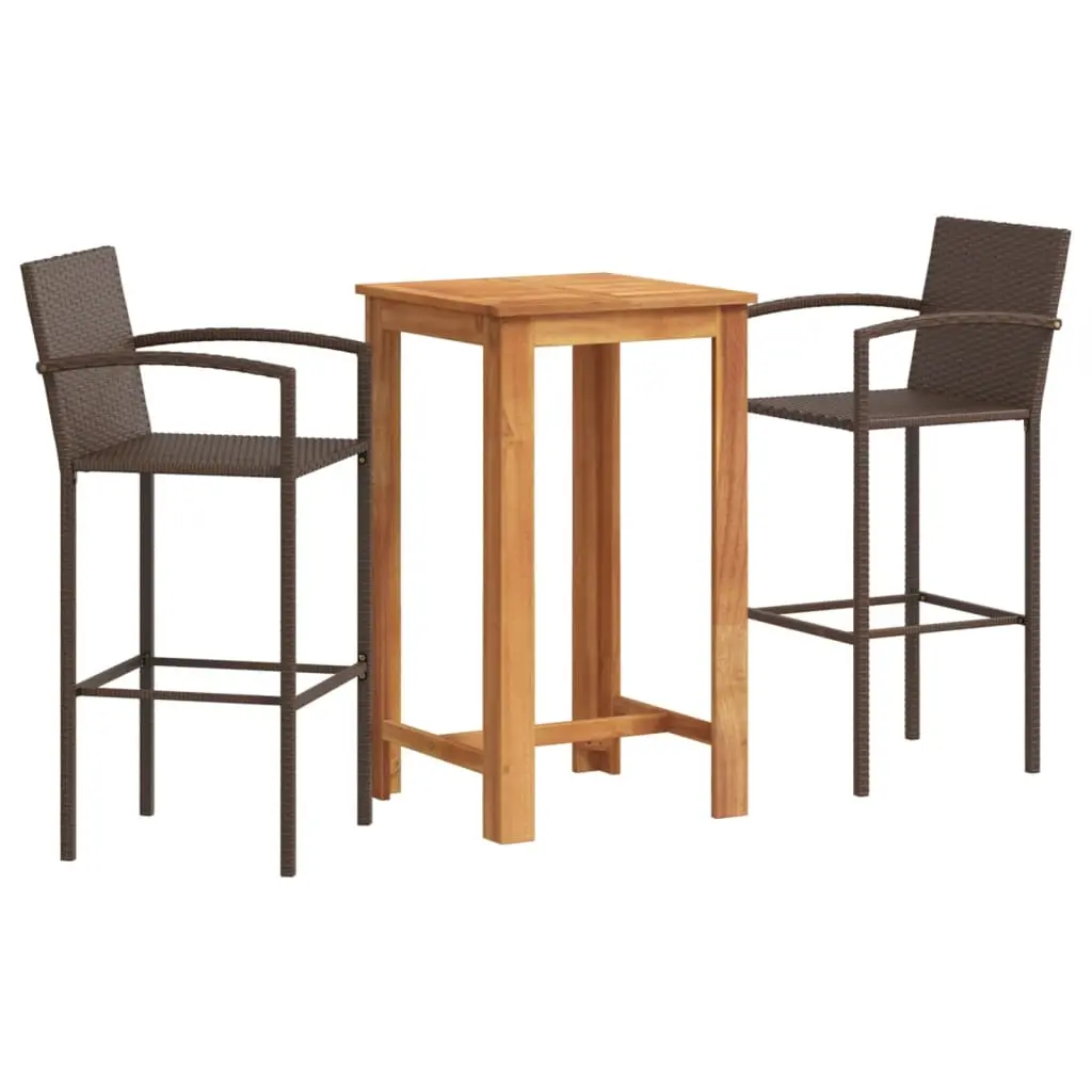 3 Piece Garden Bar Set Brown Solid Wood Acacia and Poly Rattan 3295272 - Furniture
