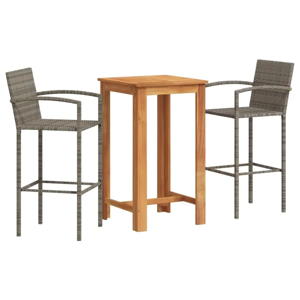3 Piece Garden Bar Set Grey Solid Wood Acacia and Poly Rattan 3295274 - Furniture