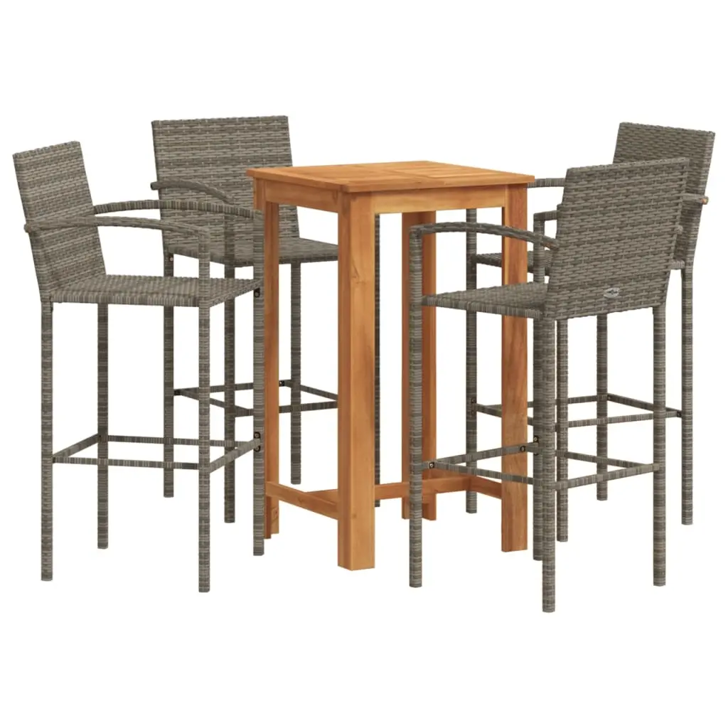 5 Piece Garden Bar Set Grey Solid Wood Acacia and Poly Rattan 3295277 - Furniture