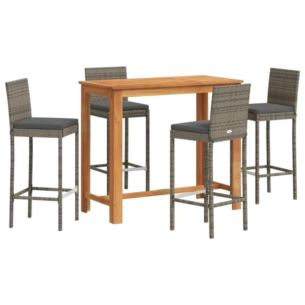 5 Piece Garden Bar Set Grey Solid Wood Acacia and Poly Rattan 3295279 - Furniture