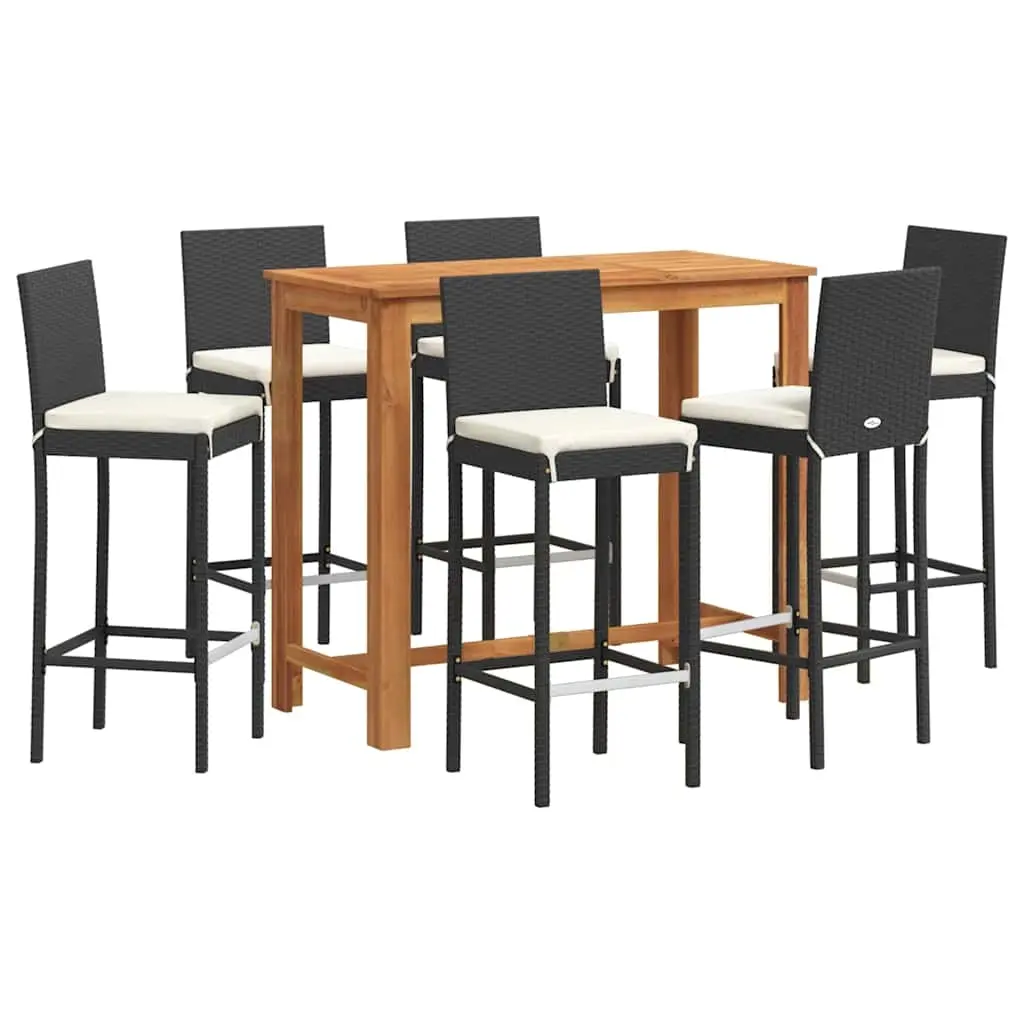 7 Piece Garden Bar Set Black Solid Wood Acacia and Poly Rattan 3295280 - Furniture