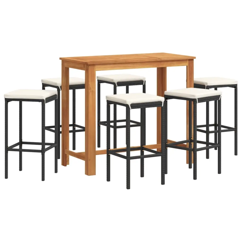 7 Piece Garden Bar Set Black Solid Wood Acacia and Poly Rattan 3295286 - Furniture